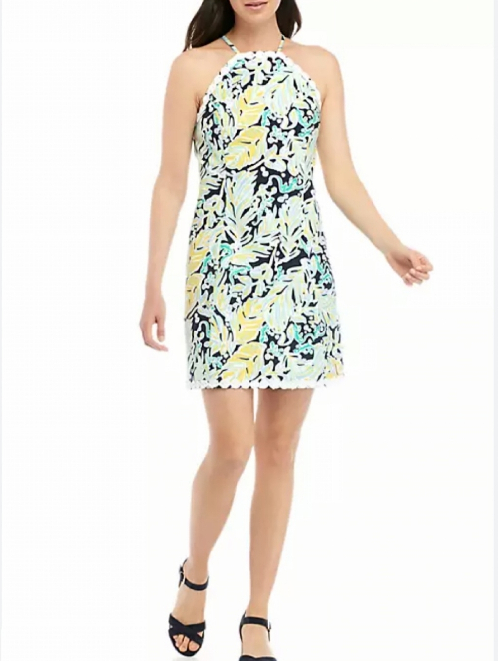 Crown & Ivy Cayo Coco Cotton Tropical Halter Mini Dress Size 12 Resortwear